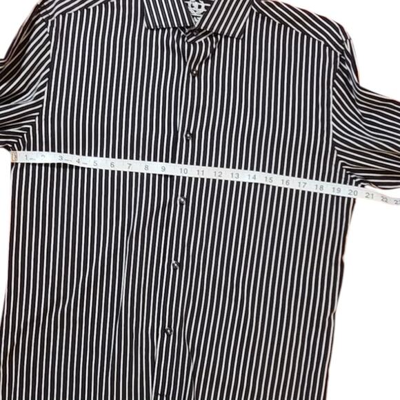 Bugatchi Striped Button Down Shirt, Embroidered logo, flip cuffs sz 15.5 34/35 - Picture 8 of 13